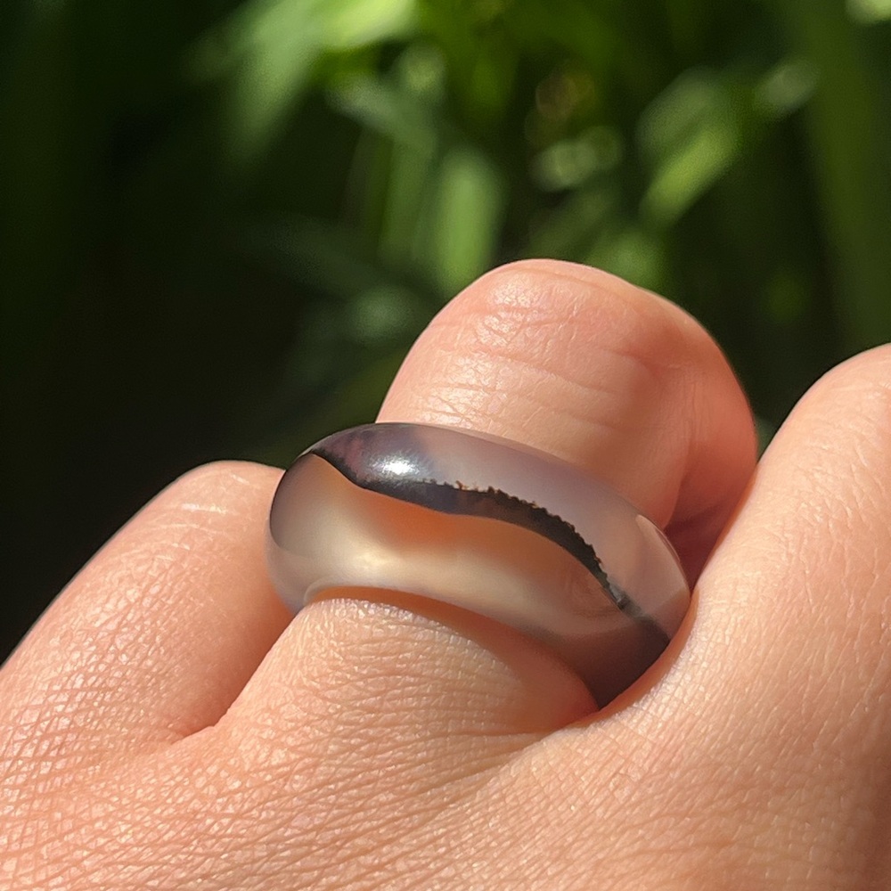 SIZE 6.5 Unique Natural Scenery Dendritic Translucent Agate Band Ring 0260 - Picture 7 of 8